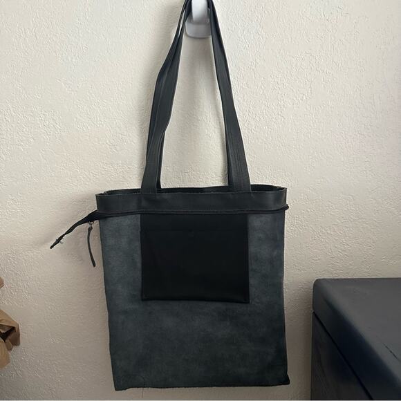 Mayko Leather Tote Bag NEW Black 2 Shoulder Handles Zipper Closure Pocket Inside - Picture 7 of 13